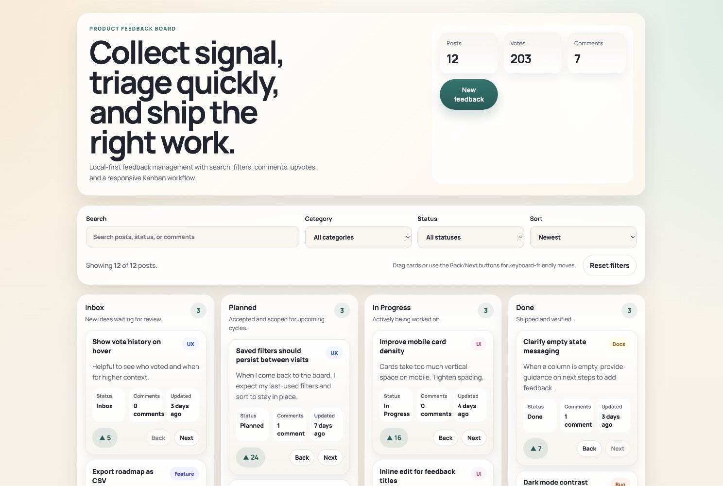 Codex 5.2 Product Feedback Board result