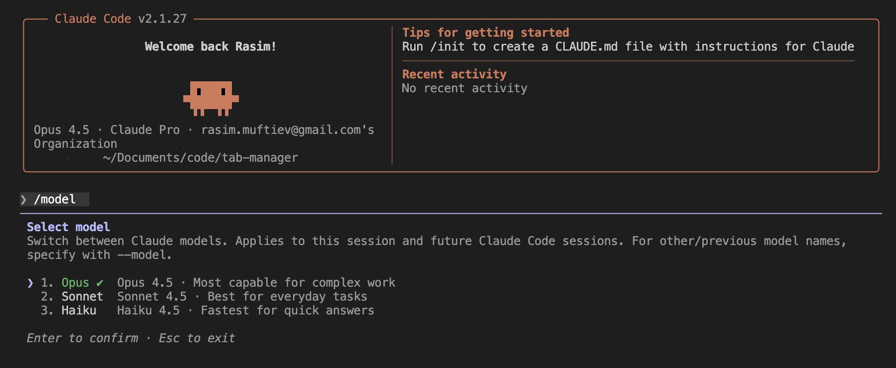 Claude Code terminal interface with Opus model